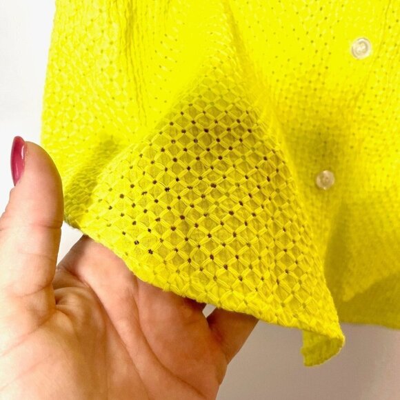 Lili Sidonio Molly Bracken Button Up Blouse Top Womens S Yellow Collared Eyelet - Picture 2 of 10